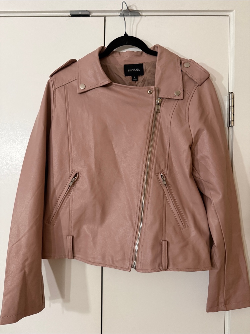 Zenana Outfitters Dusty Rose Faux Leather Moto Jacket